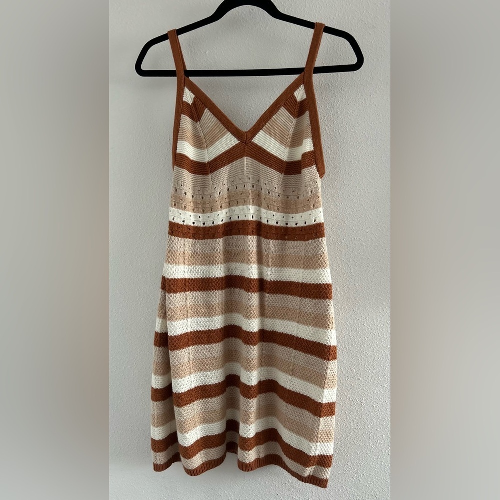 Ultra Flirt Striped Knit Tank Dress in Cream and Rust